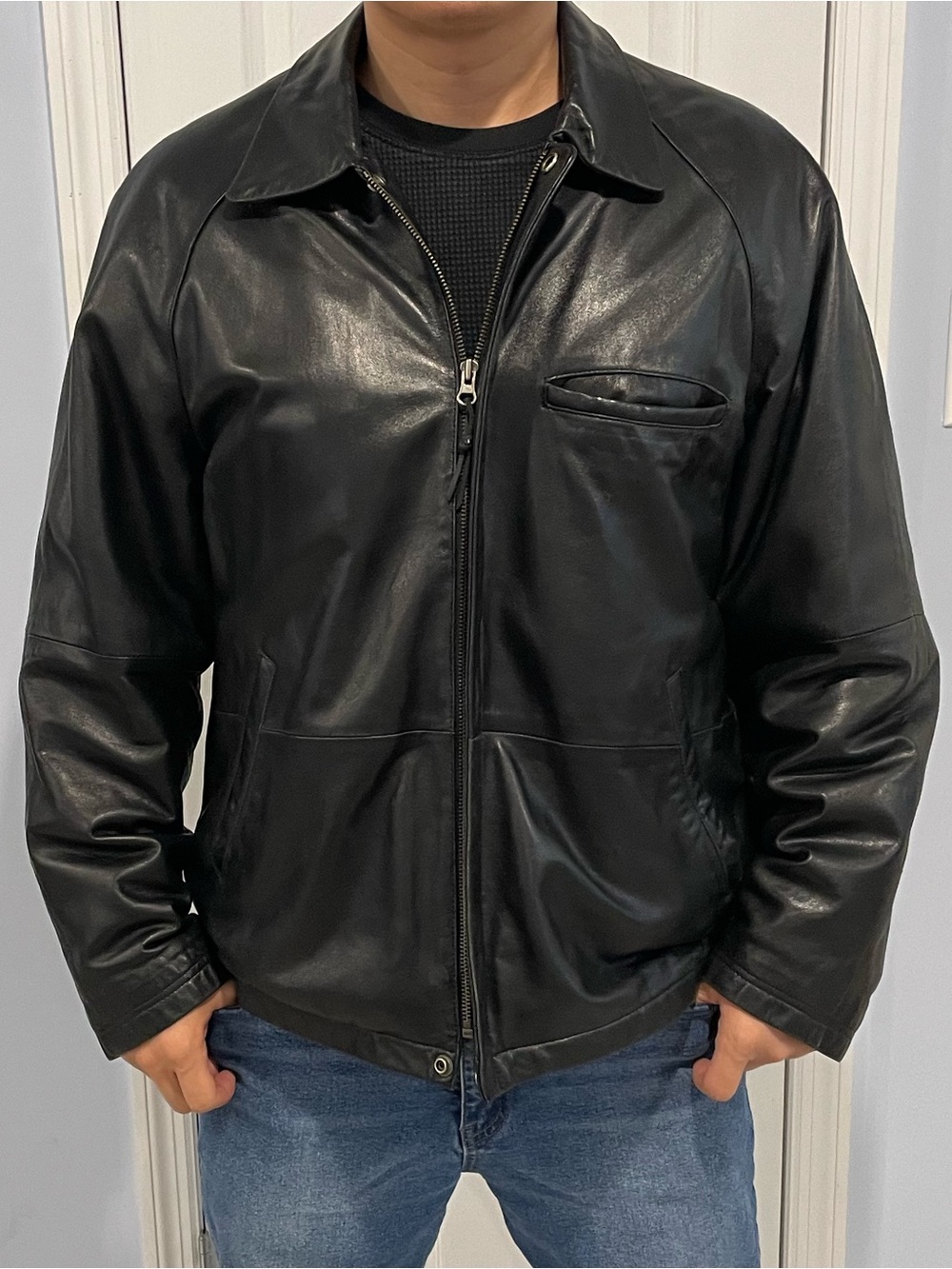 Vintage Colebrook Men's Black Leather Bomber Jacket M
